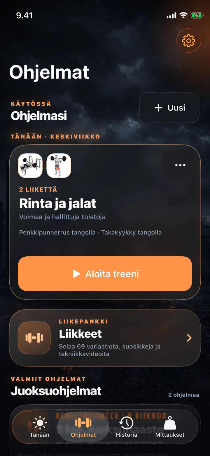 Omat ohjelmat Treeniketun iPhone-sovelluksessa